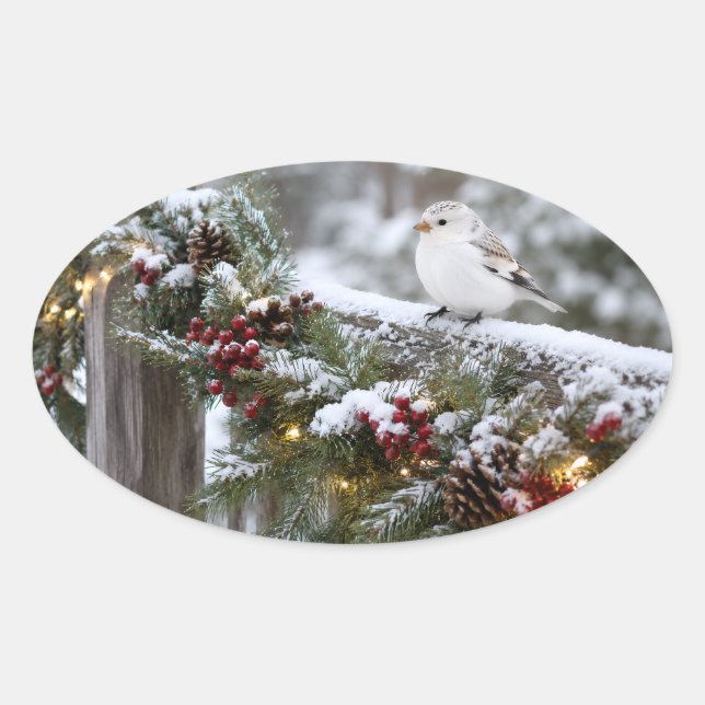 Adesivo Oval Pardal-da-neve de Natal  (Frente)