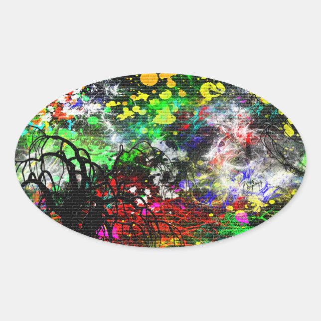 Adesivo Oval Parede do tijolo do grafite (Frente)