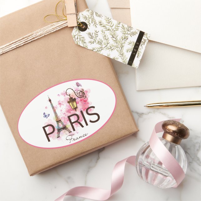 Adesivo Oval Paris França Torre e Lâmpada Eiffel (Presentear)