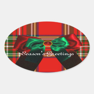 ADESIVO OVAL PARTIDO ESCOCÊS TARTAN E VERMELHO ARCOS VERDE NATA