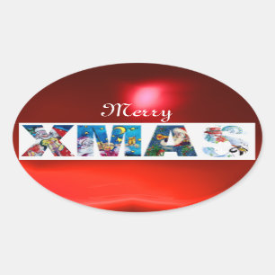 ADESIVO OVAL PARTIDO MUSICAL DO XMAS DO PAPAI NOEL/SERENADE DO