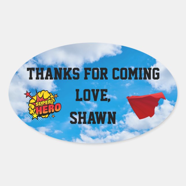 Adesivo Oval Partido Super Herói Obrigado Sticker (Frente)