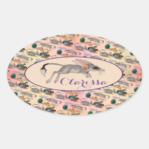 Adesivo Oval Páscoa Bilby & Australian Flowers Nome Personaliz