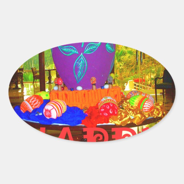 Adesivo Oval Páscoa Festiva Joyful Springtime Ovos Coloridos (Frente)