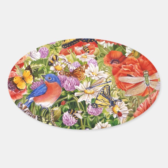 Adesivo Oval Pássaro e Borboletas (Frente)