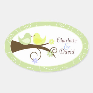 Adesivo Oval Pássaro Suave (Verde) Vestido de Favor Oval