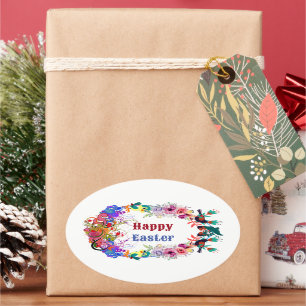 Adesivo Oval Pássaros Florais De Ovos De Páscoa Decorativa