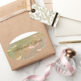 Adesivo Oval Pastel Flower Birds Agradeço Ao Vosso Vestido