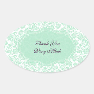 Adesivo Oval Pastel Mint Green E White Damask