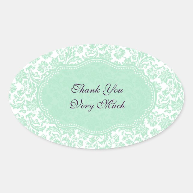 Adesivo Oval Pastel Mint Green E White Damask (Frente)