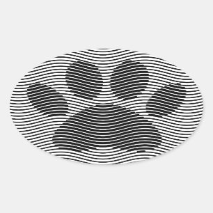 Adesivo Oval Pata De Cães Impressa Em Ondas Pretas E Brancas