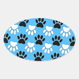 Adesivo Oval Patas pretas e brancas angustiadas em fundo azul