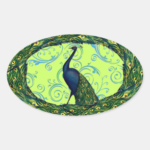 Adesivo Oval Pavão Vintage