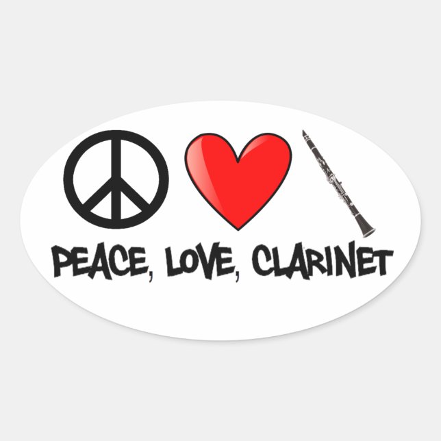 Adesivo Oval Paz, amor, e clarinete (Frente)