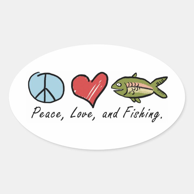 Adesivo Oval Paz, Amor e Pesca! (Frente)