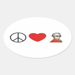 Adesivo Oval Paz, Amor, Mozart, autocolante para amantes da mús