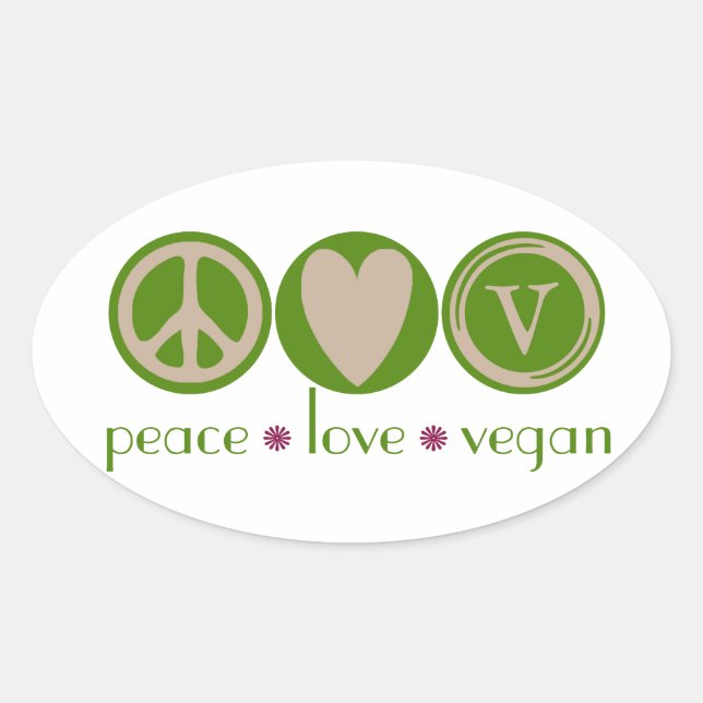 Adesivo Oval Peace Love Vegan (Frente)