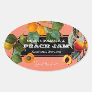 Adesivo Oval Peach Jam Preserve Label Fruta