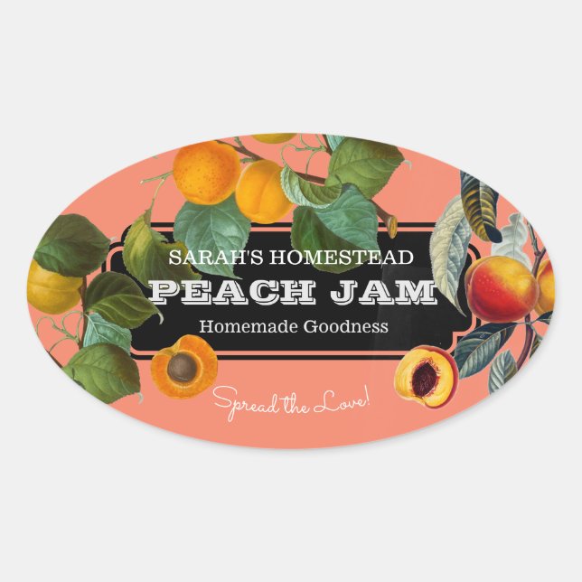 Adesivo Oval Peach Jam Preserve Label Fruta (Frente)