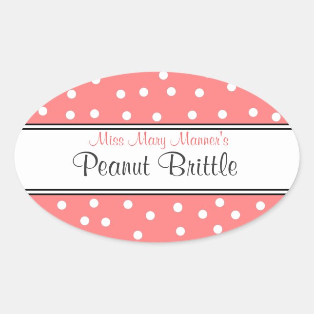 Adesivo Oval Peach & White Dots-Business Logo-Sweets (Frente)