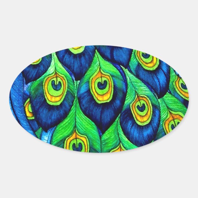 Adesivo Oval Peacock Feather Design (Frente)