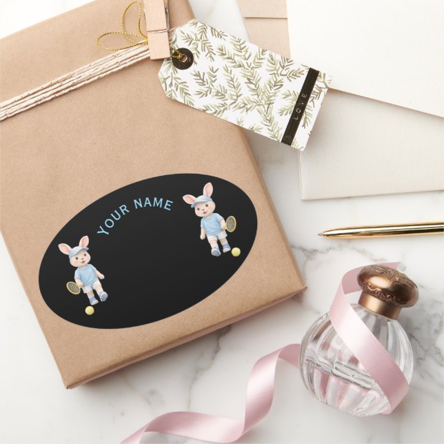 Adesivo Oval Pegatina Ovalada Cute Bunny School Name Label (Presentear)