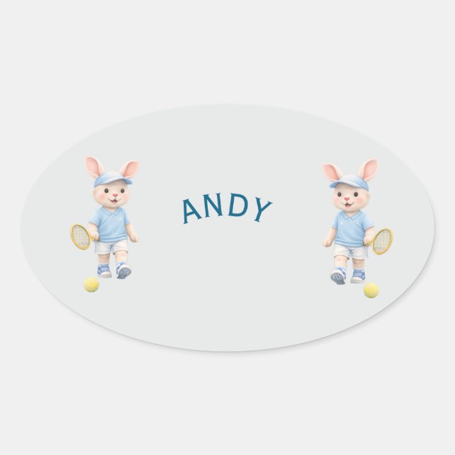 Adesivo Oval Pegatina Ovalada Cute Bunny School Name Label (Frente)