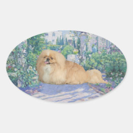 Adesivo Oval Pekingese na Lavanda