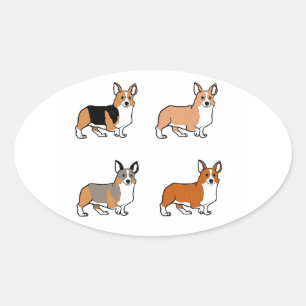 Adesivo Oval pembroke welsh corgi todas as cores cartoons prime