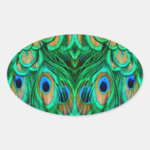 Adesivo Oval Penas de Peacock Gloriosas