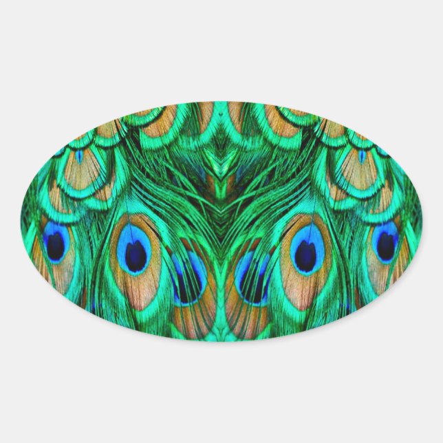 Adesivo Oval Penas de Peacock Gloriosas (Frente)