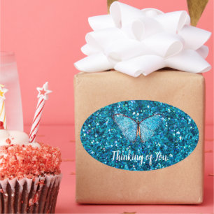 Adesivo Oval Pensando em você, azul brilhante,