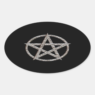Adesivo Oval Pentagram Hammered Chrome Oval Sticker