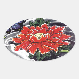 Adesivo Oval Peony Flower - design de tatuagem japonesa