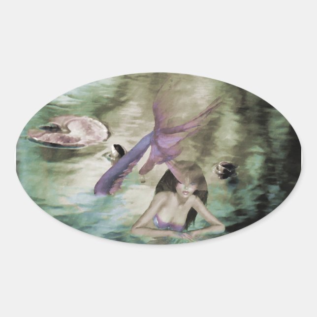 Adesivo Oval Pequena Sereia (Frente)
