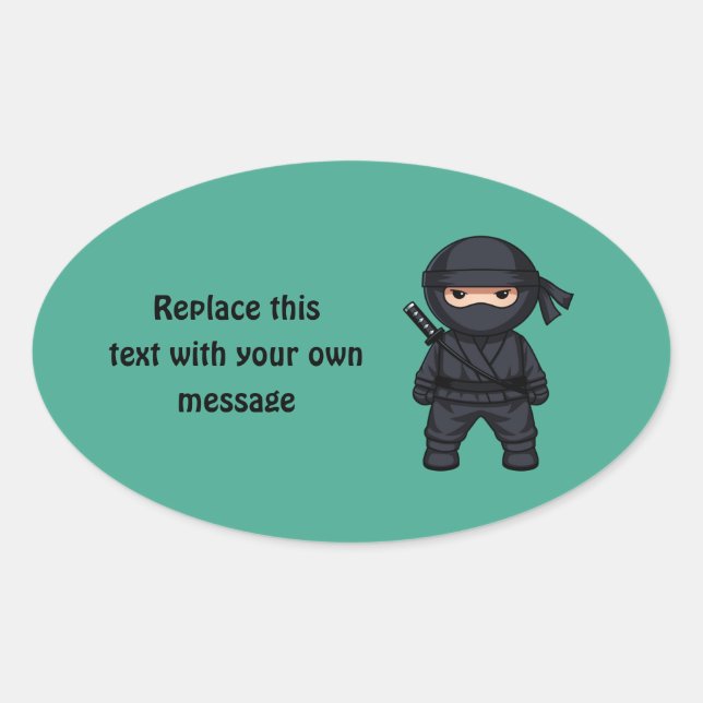 Adesivo Oval Pequeno Guerreiro Ninja no Verde (Frente)