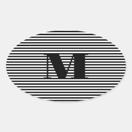 Adesivo Oval Personalizar faixas brancas pretas iniciais do mon