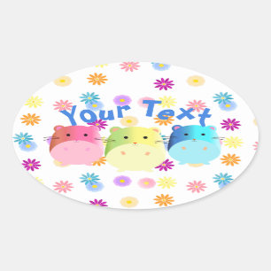 Adesivo Oval Personalizar Hamsters Kawaii Cute Triplo