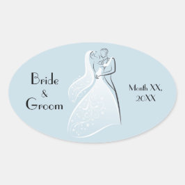 Adesivo Oval Personalizar o Produto Blue Retro Wedding Dancers