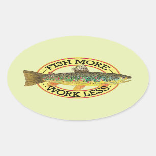 Adesivo Oval Pesca de truta marrom