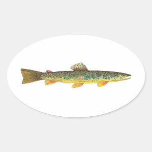 Adesivo Oval Pesca de truta marrom