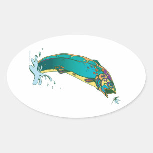 Adesivo Oval Pesca de Trutas Psicodélicas