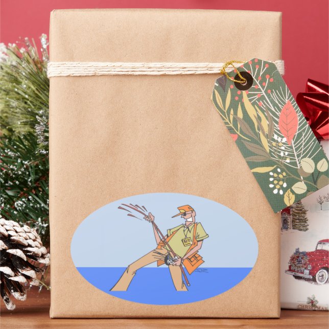 Adesivo Oval Pescador grande autocolante oval (Feriado)