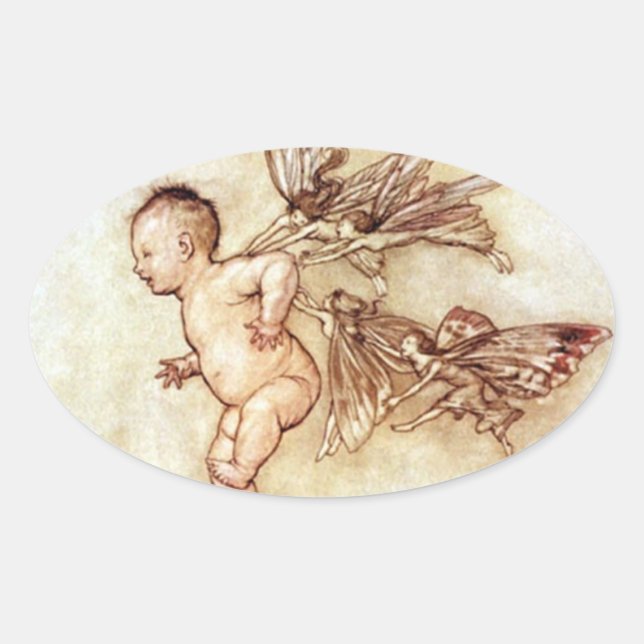 Adesivo Oval Peter Pan Flying Baby com Fairies Sticker (Frente)