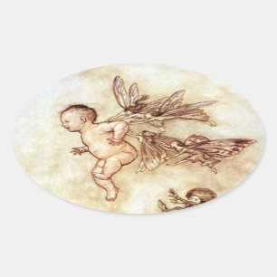 Adesivo Oval Peter Pan Flying Baby com Fairies Sticker