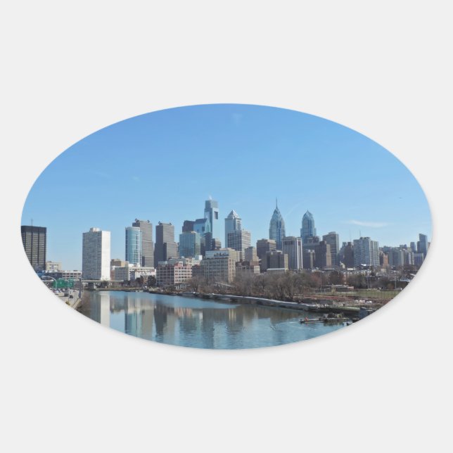 Adesivo Oval Philadelphia Skyline (Frente)