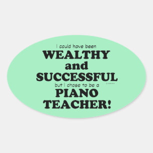 Adesivo Oval Piano Teacher - Vinheta Oval Saudável E Bem-Sucedi