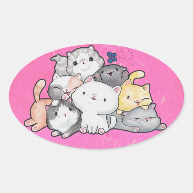 Adesivo Oval Pilha de Kittens (Frente)