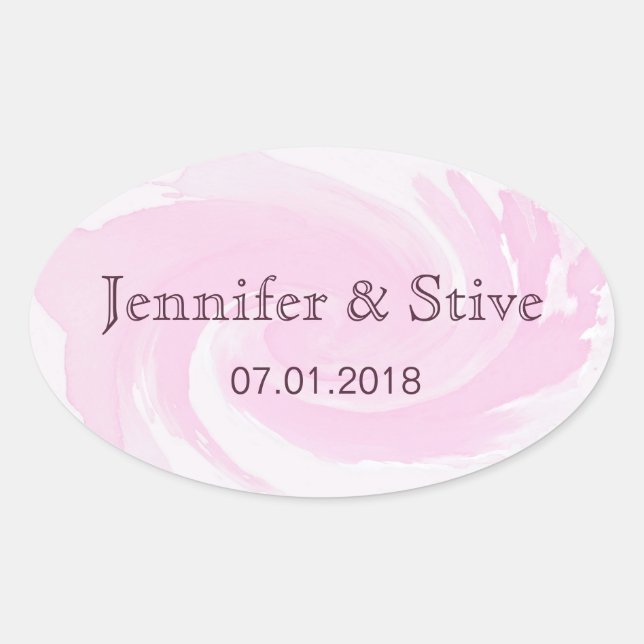 Adesivo Oval Pinceladas Abstratas de Aquarela Espiral Rosa (Frente)