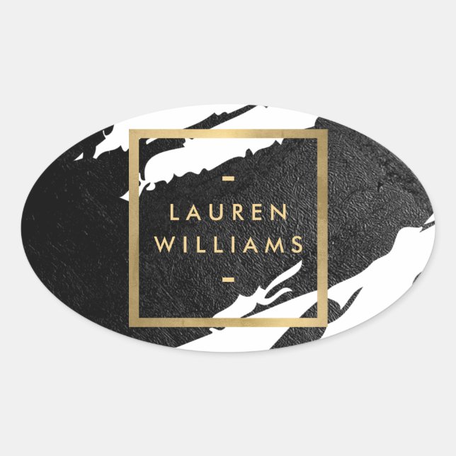 Adesivo Oval Pinceladas Abstratas de Tinta Preta (Frente)